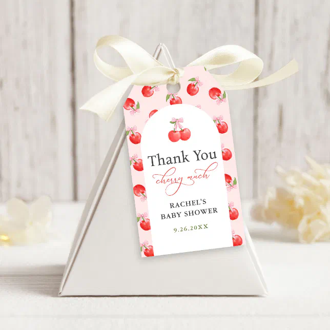 Bow Cherry on Top Baby Girl Shower Thank You Gift Tags | Zazzle