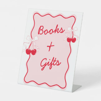 Bow Cherry On Top Baby Shower Books and Gifts Pedestal Sign