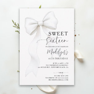 Bow Chic Black White Elegant Calligraphy Sweet 16 Invitation