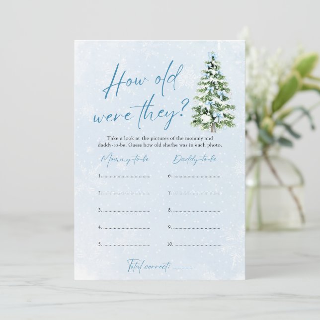 Bow Christmas Baby Shower How Old Were They Game Invitation (Standing Front)