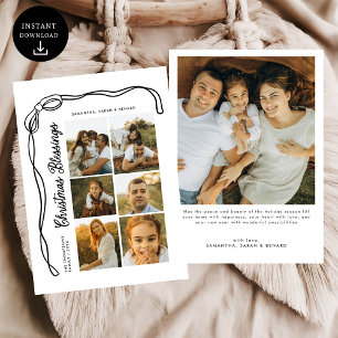 Bow Christmas Blessings Family 6 Photos  Holiday Card