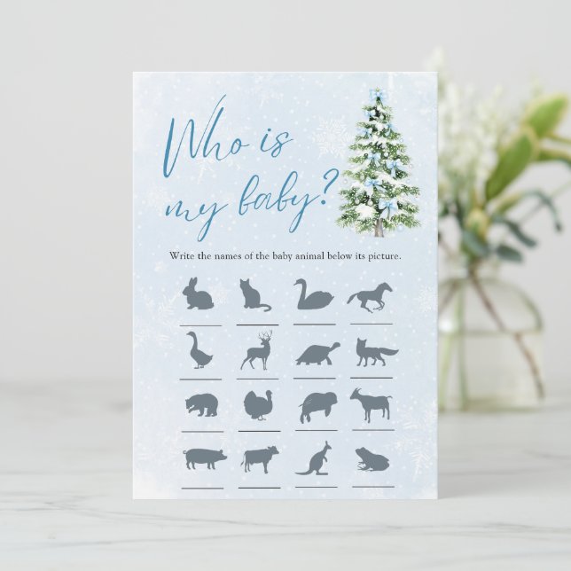 Bow Christmas Tree Baby Shower Who Is My Baby Game Invitation (Standing Front)