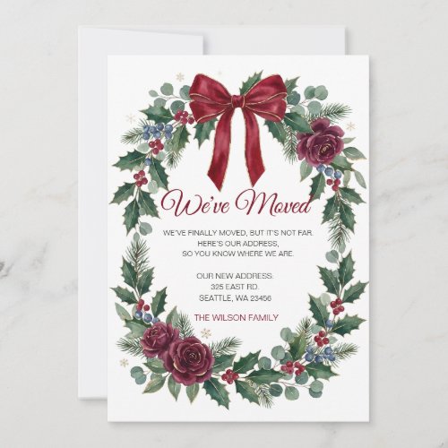 Bow Christmas Wreath Weve Moved Holiday Card
