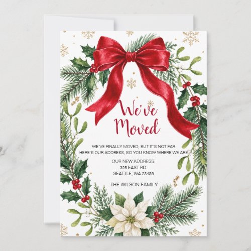 Bow Christmas Wreath Weve Moved Holiday Card