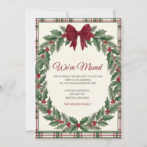 Bow Christmas Wreath Weve Moved Holiday Card