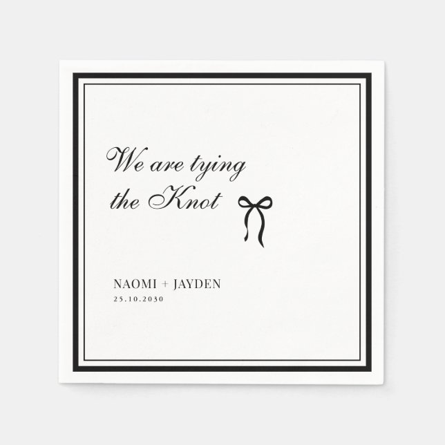 Bow Classic Old Money Black & White Wedding Napkins (Front)