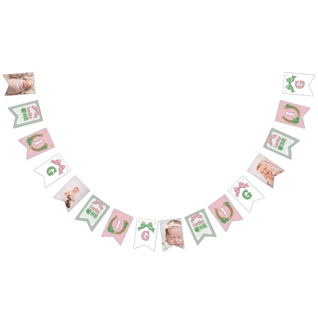 Bow Clover Lucky One Girl 1st Birthday Photo Bunting Flags (All)