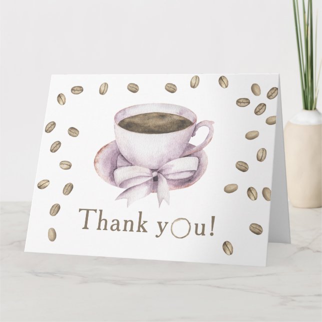 Bow & Coffee brewing Baby shower Thank you  Card (Front)