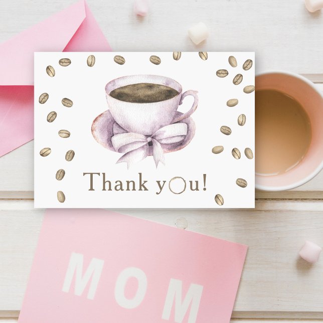 Bow & Coffee brewing Baby shower Thank you  Card (Creator Uploaded)