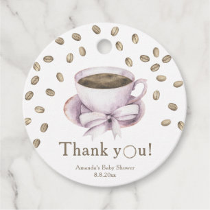 Bow & Coffee brewing Baby shower Thank you Favor Tags