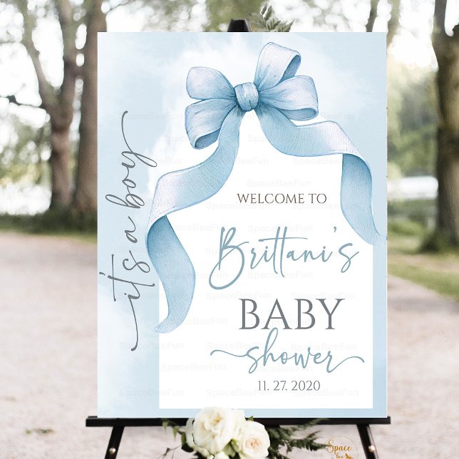 Bow Coquette Baby Shower Boy Foam Board (Bow welcome sign, Coquette, Baby Shower, boy blue, Foam Board, Party Decoration, Baby Shower Sign, E)