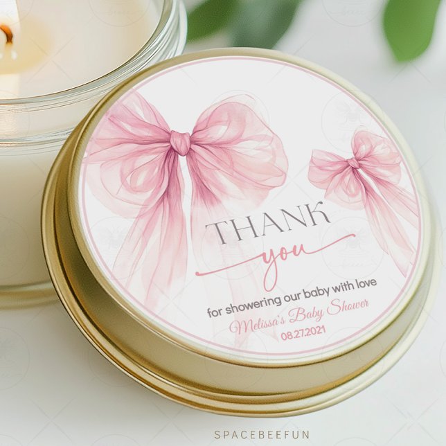 Bow Coquette Baby Shower  Classic Round Sticker (Baby Shower, Coquette Style, Bow Sticker, Classic Sticker, Round Sticker, Baby Party Decor, Baby Gir)