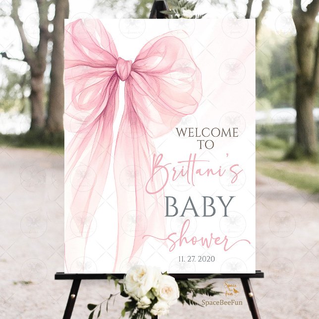 Bow Coquette Baby Shower  Foam Board (Baby Shower, Welcome Sign, Coquette Style, Foam Board Sign, Baby Girl Shower, Elegant Decor, Party D)