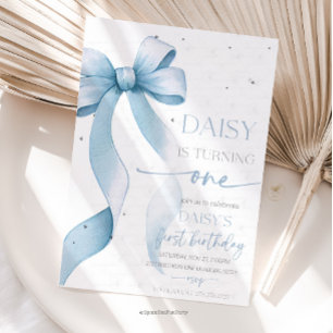 Bow Coquette Blue 1st Birthday Invitation