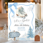 Bow Coquette Blue Girl Let's Skate Birthday Invitation<br><div class="desc">Bow Coquette Blue Girl Let's Skate Birthday Invitation,  Ice Skating Girl Birthday Invite,  Editable Winter Snowflake Kids Birthday</div>