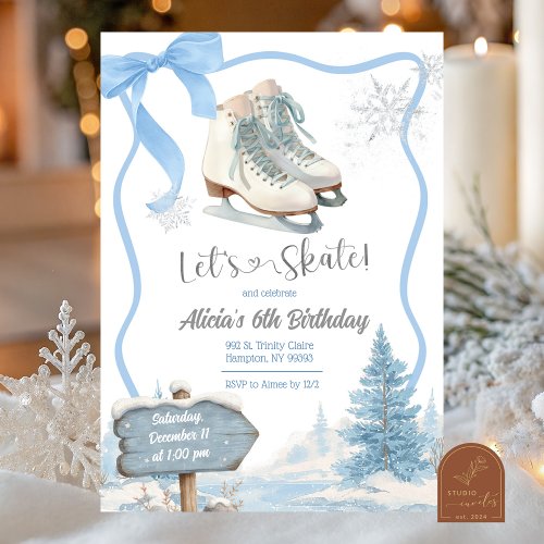 Bow Coquette Blue Girl Let's Skate Birthday