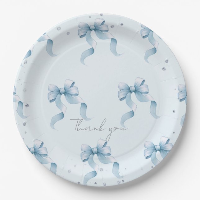 Bow Coquette Boy Baby Shower Classic Round Napkins Paper Plates (Front)