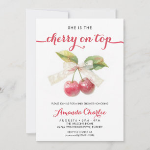 Bow Coquette Cherry on Top Girl Baby Shower  Invitation