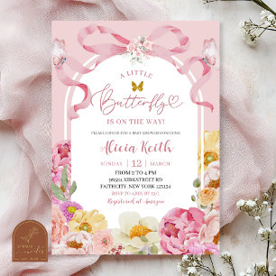 Bow Coquette Colorful Floral Summer Butterfly Baby Invitation