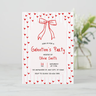 bow coquette galentines party invite , red hearts 