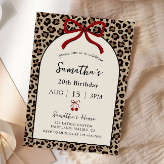 Bow Coquette Leopard Cheetah Birthday Invitation