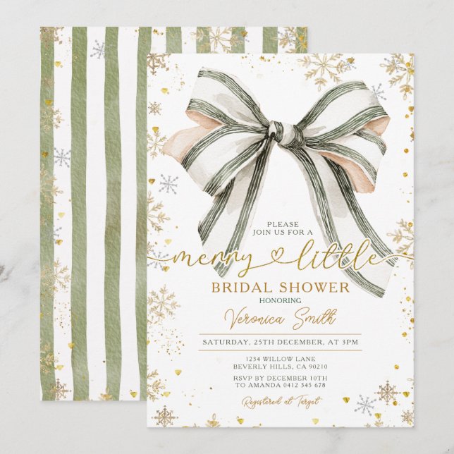 Bow coquette Merry Little Christmas Bridal Shower Invitation (Front/Back)