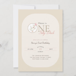 Bow Coquette One Silly Duck 1st Birthday Invitation
