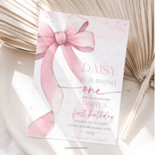 Bow Coquette Pink 1st Birthday Invitation