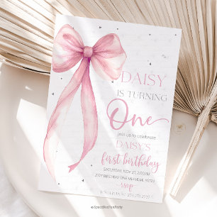 Bow Coquette Pink 1st Birthday Invitation