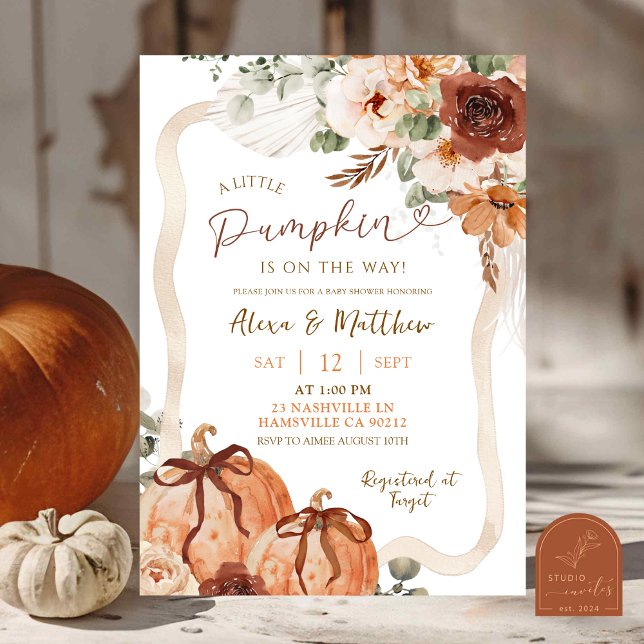 Bow Coquette Pumpkin Fall Ivory Boho Baby Shower  Invitation (Creator Uploaded)