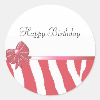 Bow Coral Stripe Birthday Classic Round Sticker