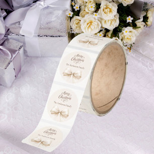 Bow cream beige mocha Christmas Classic Round Sticker