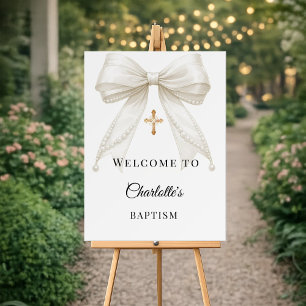 Bow cream pearls Baptism welcome Foam Board
