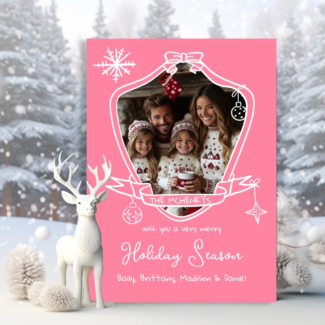 Bow Crest Hand Drawn Doodle Photo Christmas Card (Creator Uploaded)