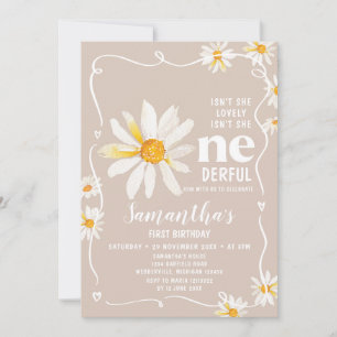 Bow Daisy Flowers Isn't She Onederful Birthday Invitation