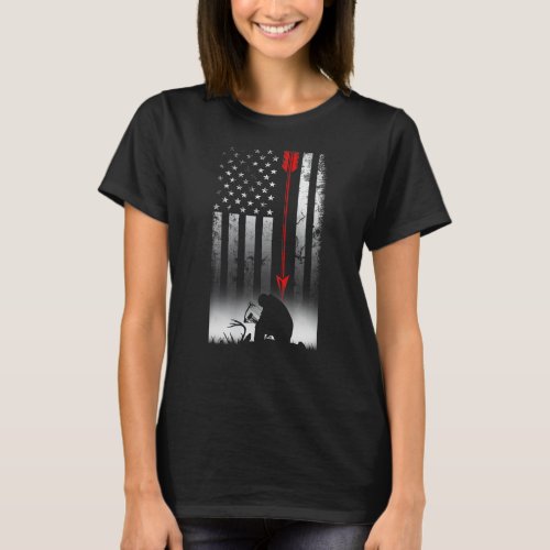 Bow Deer Hunting American Flag For Bow Hunting T_Shirt