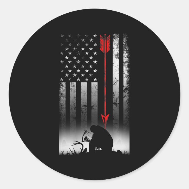 Bow deer hunting American flag gift for Bow huntin Classic Round Sticker (Front)