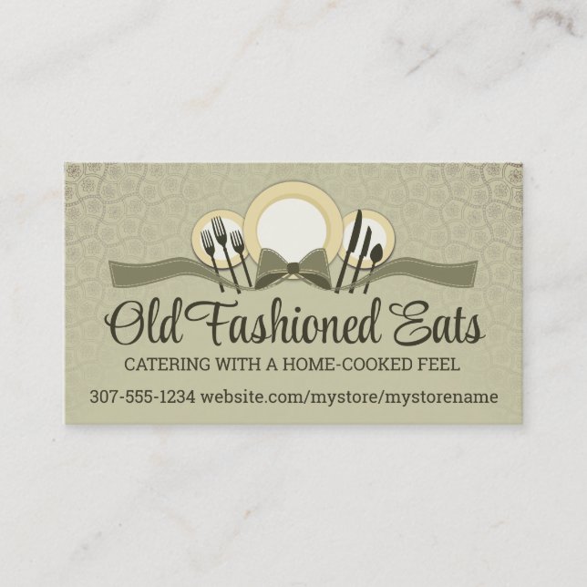 Bow dinner plates chef catering business cards (Front)