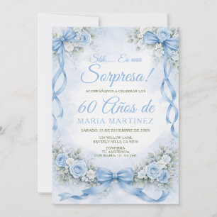 Bow Dusty Blue Floral Sorpresa 60 Años Birthday Invitation