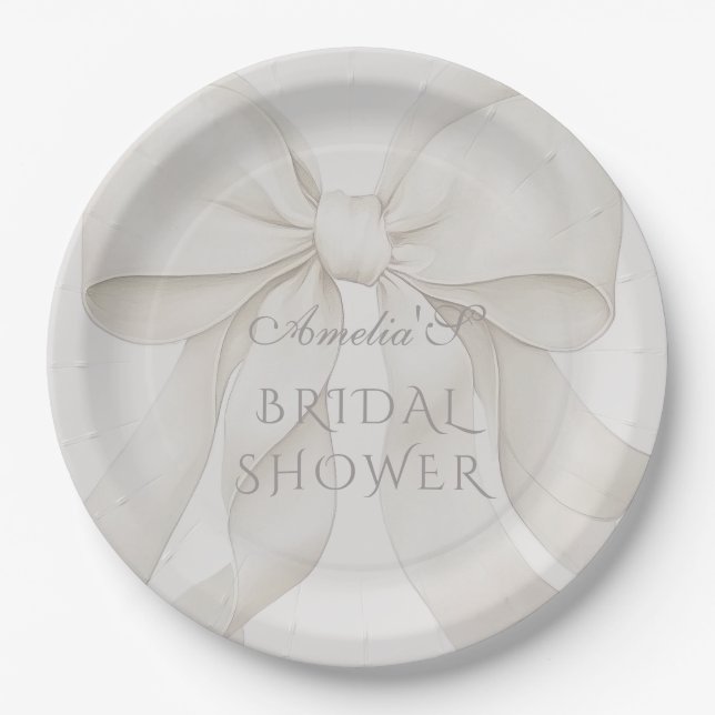 Bow Elegant Bridal Shower Decor Paper Plates (Front)