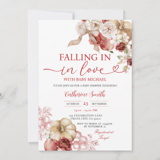 Bow Falling in Love Baby Shower Apple Red Floral Invitation