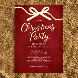 Bow Festive Office Corporate Christmas Party Foil Invitation