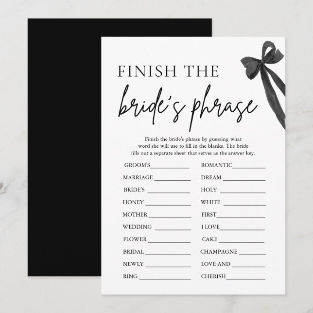 Bow Finish the Bride's Phrase Bridal Shower Game Invitation (Front/Back)