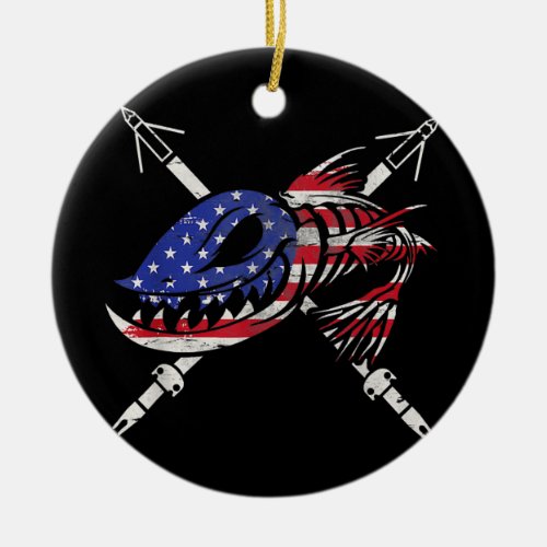 Bow Fishing Freedom American Flag  Ceramic Ornament