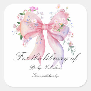 Bow Floral Baby shower - for the library of Square Sticker