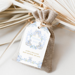 Bow Floral Crest Rustic Blue Boy Baby Shower Gift Tags