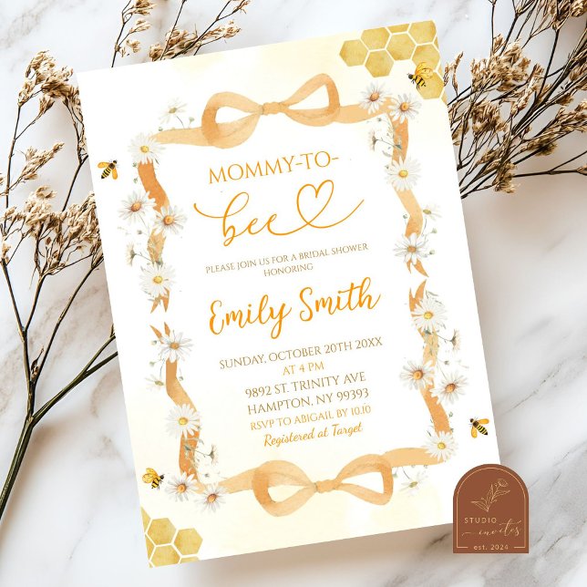 Bow Floral Daisy Mommy To Bee Bridal Shower Invitation (Creator Uploaded)