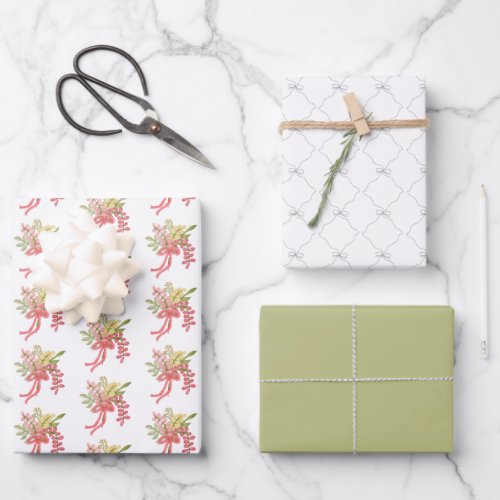 Bow Floral Fancy Hand Drawn Bridal Shower Green Wrapping Paper Sheets