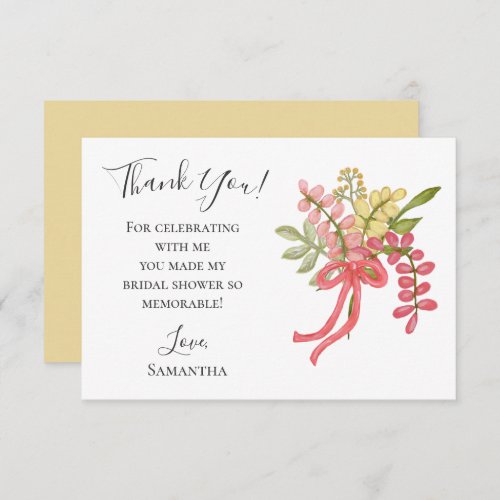Bow Floral Fancy Yellow Bridal Shower Hand Drawn  Thank You Card