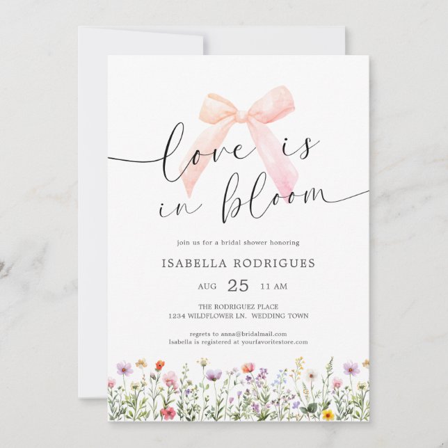Bow Floral Love in Bloom Bridal Shower Invitation (Front)